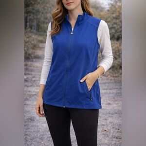 T by Talbots Blue Zip Front Vest Large Sleeveless Layering